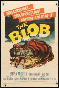 4d118 BLOB 1sh '58 art of the indescribable & indestructible monster, nothing can stop it!