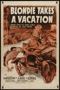 4d122 BLONDIE TAKES A VACATION 1sh R50 Penny Singleton & Arthur Lake go to the country, wacky art!