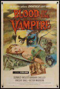 4d129 BLOOD OF THE VAMPIRE 1sh '58 begins where Dracula left off, art of monster & sexy girl!