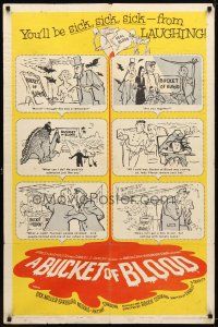 4d158 BUCKET OF BLOOD 1sh '59 Roger Corman, AIP, great cartoon monster art!