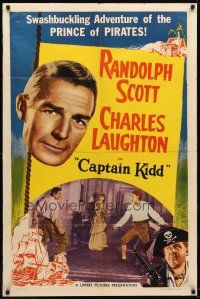 4d172 CAPTAIN KIDD 1sh R52 Randolph Scott, pirates, all spectacle & romance of the seas!