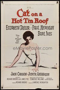 4d181 CAT ON A HOT TIN ROOF 1sh R66 classic art of Elizabeth Taylor as Maggie the Cat!