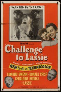 4d182 CHALLENGE TO LASSIE 1sh '49 classic canine Collie is wanted by the law, wacky image!