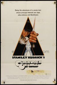 4d204 CLOCKWORK ORANGE X-rated 1sh '72 Stanley Kubrick classic, Castle art of Malcolm McDowell