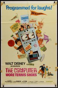 4d211 COMPUTER WORE TENNIS SHOES revised 1sh '69 Disney, art of young Kurt Russell & wacky machine!