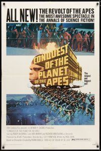 4d217 CONQUEST OF THE PLANET OF THE APES style B 1sh '72 Roddy McDowall, the revolt of the apes!