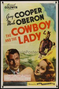 4d229 COWBOY & THE LADY 1sh R44 great romantic close up of Gary Cooper & Merle Oberon!