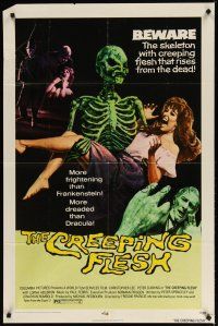 4d233 CREEPING FLESH 1sh '72 Christopher Lee, Peter Cushing, cool image of skeleton holding girl!
