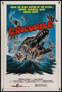 4d238 CROCODILE 1sh '81 Chorake, wild art of giant croc eating people!