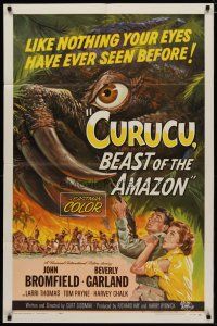 4d251 CURUCU, BEAST OF THE AMAZON 1sh '56 Universal horror, great monster art by Reynold Brown!