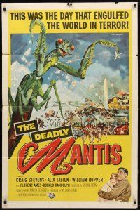 4d262 DEADLY MANTIS 1sh '57 classic art of giant insect on Washington Monument by Ken Sawyer