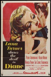 4d276 DIANE 1sh '56 sexy Lana Turner dares the devil, great close up romantic artwork!