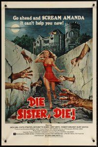 4d278 DIE SISTER DIE 1sh '72 great horror artwork, go ahead & scream, it can't help you now!