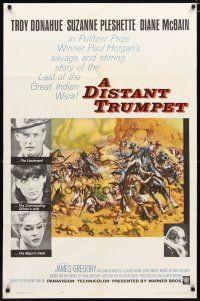 4d289 DISTANT TRUMPET 1sh '64 cool art of Troy Donahue vs Indians by Frank McCarthy!