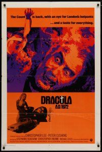 4d309 DRACULA A.D. 1972 int'l 1sh '72 Hammer, cool artwork of vampire Christopher Lee!