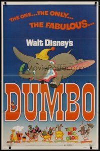 4d315 DUMBO 1sh R72 colorful art from Walt Disney circus elephant classic!