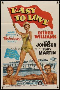 4d318 EASY TO LOVE 1sh '53 sexy swimmer Esther Williams stands on Van Johnson & Tony Martin!