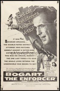 4d331 ENFORCER military 1sh R60s Humphrey Bogart close up with mic, get off the streets!