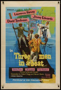 4d884 THREE MEN IN A BOAT English 1sh '56 wacky art of Laurence Harvey & co-stars on gondola!