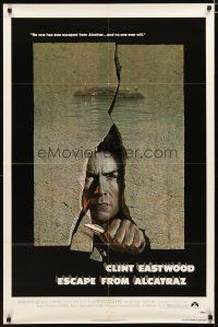 4d334 ESCAPE FROM ALCATRAZ 1sh '79 cool artwork of Clint Eastwood busting out by Lettick!