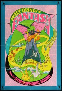 4d340 FANTASIA 1sh R70 wild psychedelic artwork, Disney musical cartoon classic!