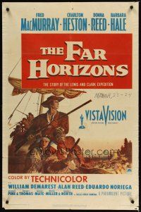 4d342 FAR HORIZONS 1sh '55 art of Charlton Heston & Fred MacMurray as Lewis & Clark + Donna Reed!