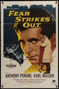 4d345 FEAR STRIKES OUT 1sh '57 Anthony Perkins as baseball player Jim Piersall!