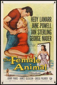 4d346 FEMALE ANIMAL 1sh '58 artwork of sexy Hedy Lamarr & Jane Powell, George Nader!