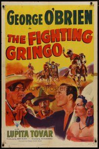 4d349 FIGHTING GRINGO style A 1sh R49 art of George O'Brien, pretty Lupita Tovar & banditos!