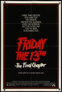 4d374 FRIDAY THE 13th - THE FINAL CHAPTER 1sh '84 Part IV, slasher sequel, Jason's unlucky day!