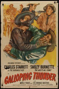 4d381 GALLOPING THUNDER 1sh '45 Charles Starrett as The Durango Kid & comic Smiley Burnette!