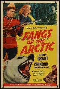 4d339 FANGS OF THE ARCTIC 1sh '53 cool image of Mountie Kirby Grant w/rifle, polar bear!