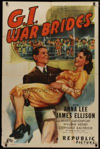 4d380 G.I. WAR BRIDES 1sh '46 art of James Ellison holding pretty Anna Lee by ship!