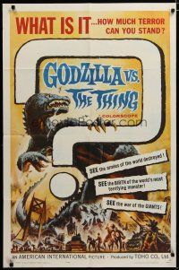 4d394 GODZILLA VS. THE THING 1sh '64 Toho sci-fi, best monster art, how much terror can you stand!