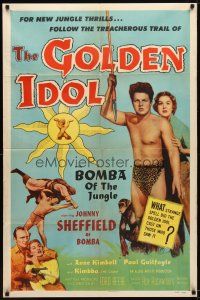 4d395 GOLDEN IDOL 1sh '54 full-length Johnny Sheffield as Bomba with spear!