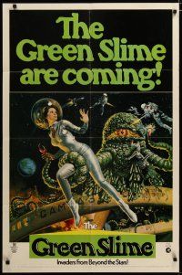 4d408 GREEN SLIME 1sh '69 classic cheesy sci-fi movie, great art of sexy astronaut & monster!