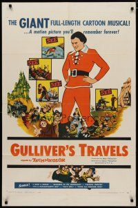 4d411 GULLIVER'S TRAVELS 1sh R57 classic cartoon by Dave Fleischer, great image!
