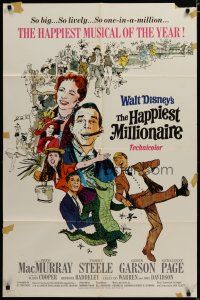 4d421 HAPPIEST MILLIONAIRE style B 1sh '68 Disney, art of Tommy Tommy Steele laughing & dancing!