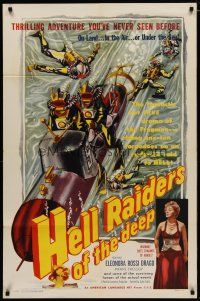 4d439 HELL RAIDERS OF THE DEEP 1sh '54 art of Italian frogmen, riding one-ton torpedoes to hell!