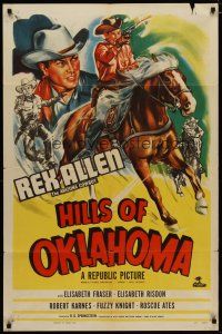 4d449 HILLS OF OKLAHOMA 1sh '50 Arizona singing cowboy Rex Allen in western action!