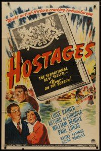 4d460 HOSTAGES style A 1sh '43 Luise Rainer, right out of Hitler's cracking Fortress Europe!