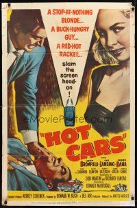 4d461 HOT CARS 1sh '56 sexy bad stop-at-nothing blonde Joi Lansing, underworld's dirtiest racket!