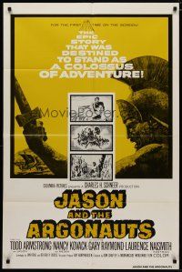 4d503 JASON & THE ARGONAUTS 1sh R80s great special fx by Ray Harryhausen, cool art of colossus!