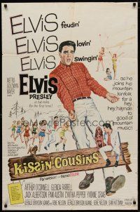 4d539 KISSIN' COUSINS 1sh '64 hillbilly Elvis Presley and his lookalike Army twin!