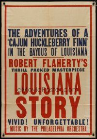 4d582 LOUISIANA STORY 1sh '48 Robert Flaherty documentary, adventures of Cajun Huckleberry Finn!