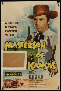 4d608 MASTERSON OF KANSAS 1sh '54 Castle directed, nobody draws faster than George Montgomery!
