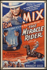 4d620 MIRACLE RIDER 1sh R46 Tom Mix is the idol of every boy in the world in this serial!