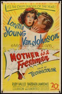4d631 MOTHER IS A FRESHMAN 1sh '49 art of Loretta Young & Van Johnson, cheer leader of the year!