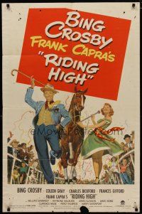 4d736 RIDING HIGH style A 1sh '50 art of Bing Crosby dancing in parade down race track, Frank Capra