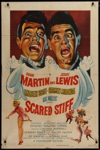 4d761 SCARED STIFF 1sh '53 wacky artwork of terrified Dean Martin & Jerry Lewis!